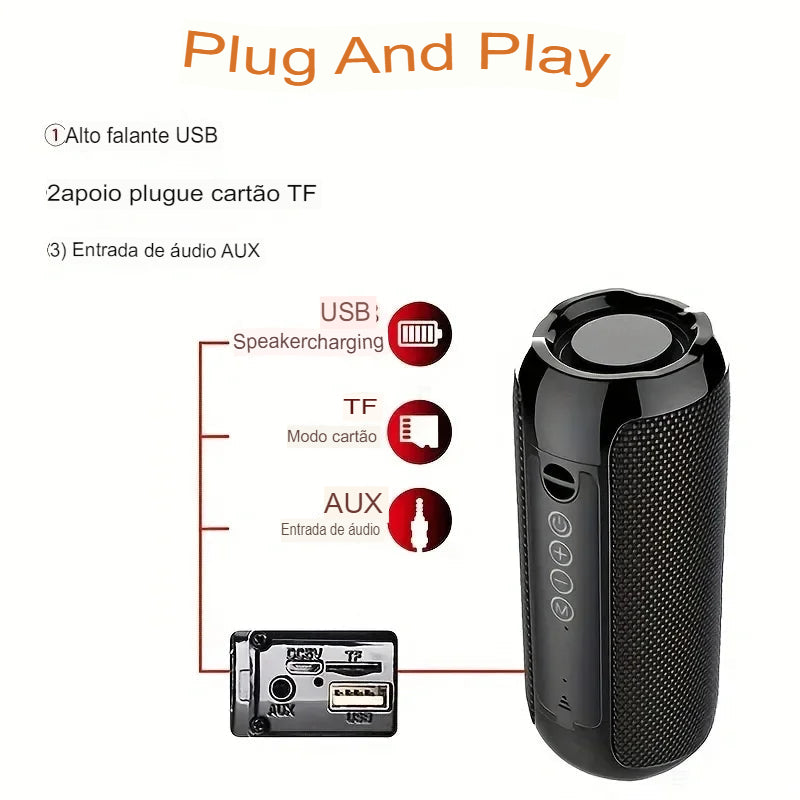 Alto-falante bluetooth portátil  ar livre sem fio chamada gratuita - FM/ Cartão de Memória/ Unidade flash/ USB/ Smart/ Tablet/ TV