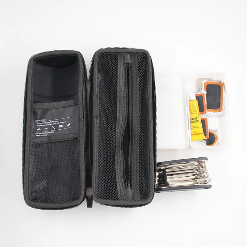 Estojo bolsa garrafa de armazenamento portátil para bicicleta com zíper, kit de reparo, ferramentas e equipamentos de ciclismo