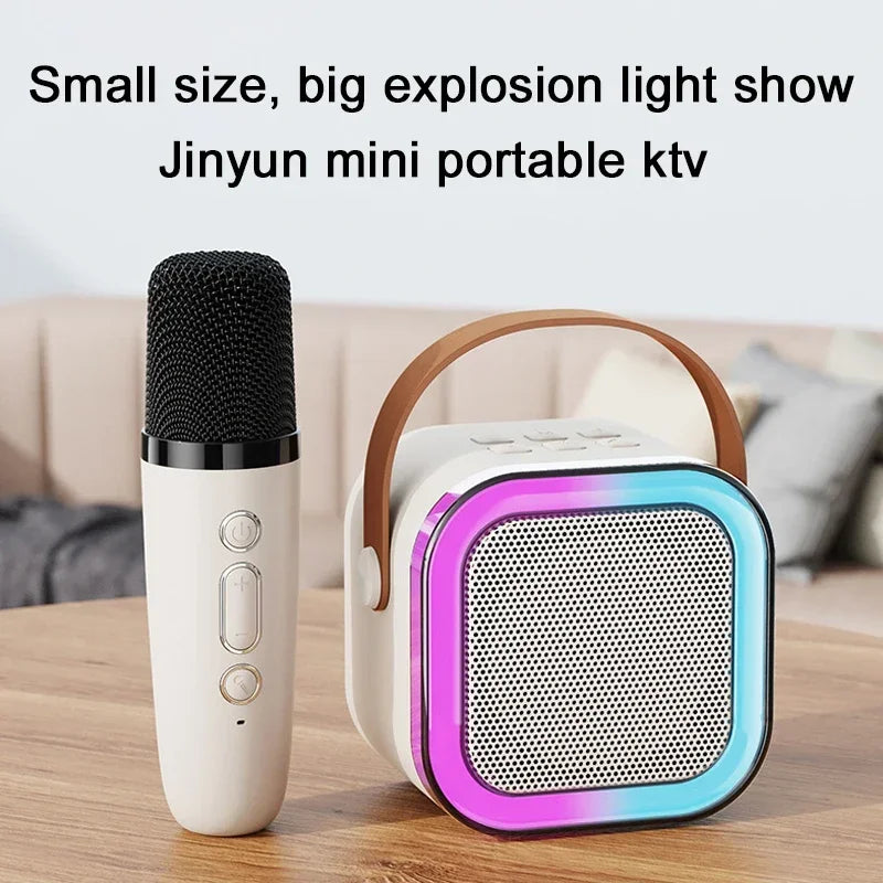 Kit karaokê k12 portátil, alto-falante bluetooth com 1 ou 2 microfones sem fio, alto-falante hifi para cantar com a família, presente para crianças