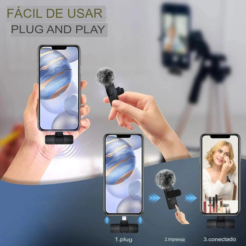 Microfone de lapela sem fio, gravação de áudio e vídeo, mini microfone para iphone, android, laptop, jogos ao vivo, para celular, drone